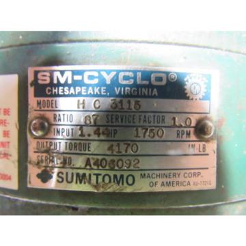 Sumitomo SM-Cyclo HC 3115 Inline Gear Reducer 87:1 Ratio 144 Hp