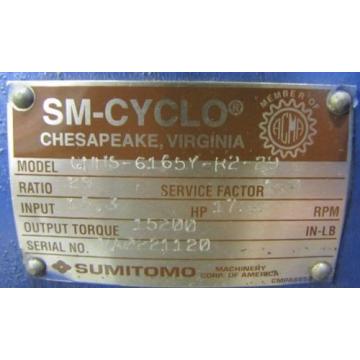 SUMITOMO CHHS-6165Y-R2-29 SM-CYCLO 29:1 RATIO SPEED REDUCER GEARBOX REBUILT