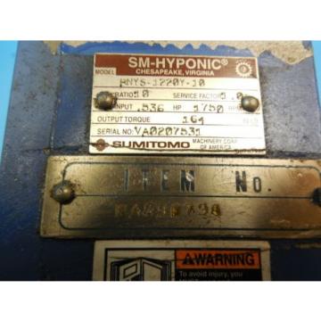 SUMITOMO RNY-1220Y-10 HYPONIC BLUE REDUCER RATIO: 10 RPM: 1750 TORQUE: 164