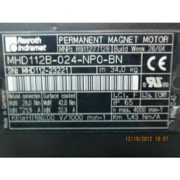 Rexroth Indramat Servo Motor, # MHD112B-024-NPO-BN, R911277128   WARRANTY