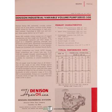 Denison 600, 700 800 Series, Vane Type Pump Motor Service Manual 1964