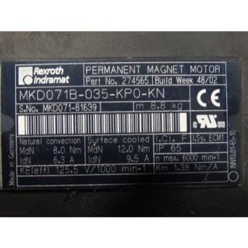 Rexroth Idramat MKD071B-035-KP0-KN 63/95A 80/120Nm 6000V 3/4#034; Shaft Dia