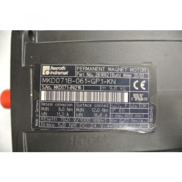 Origin REXROTH MKD071B-061-GP1-KN MOTOR, 6000rpm MAX Servo motor #2 image