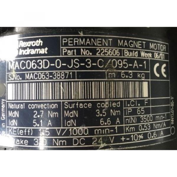 REXROTH INDRAMAT PERMANENT -MAGNET-MOTOR / MAC063D-0-JS-3-C / 095-A-1 #3 image