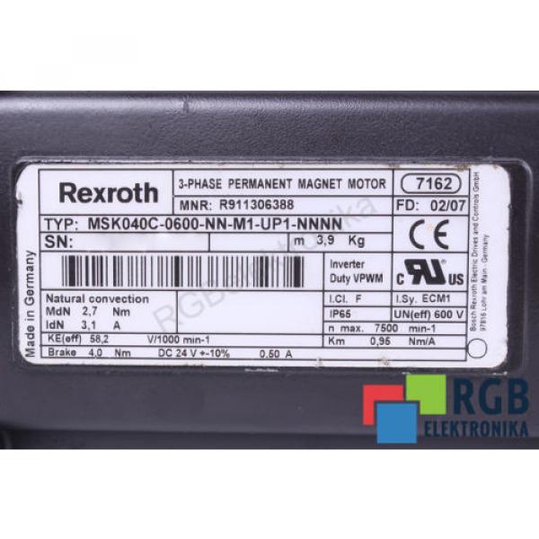 SERVOMOTOR MSK040C-0600-NN-M1-UP1-NNNN R911306388 7500MIN-1 REXROTH ID35499 #6 image