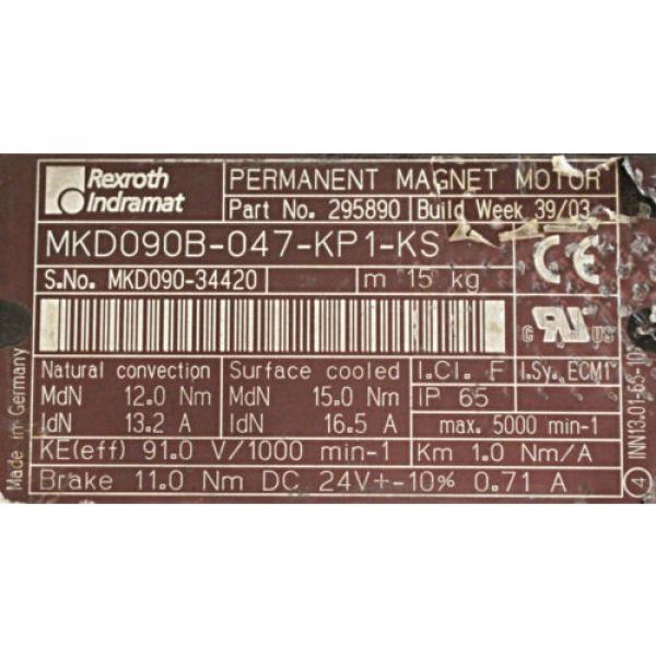 Rexroth Indramat Servomotor MKD090B-047-KP1-KS Part : 295890 #3 image