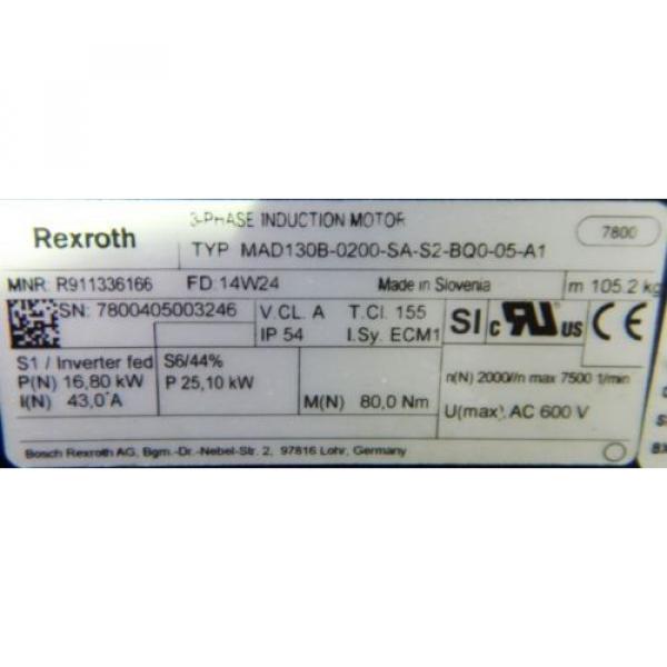 Rexroth 3-Phase Induktions Motor MAD130B-0200-SA-S2-BQO-05-A1 - used - #3 image