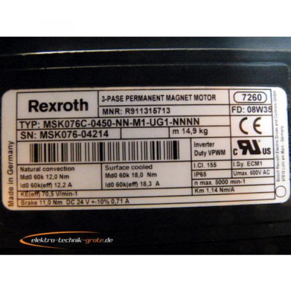 Rexroth MSK076C-0450-NN-M1-UG1-NNNN   3~ Permanent Magnet Motor #3 image