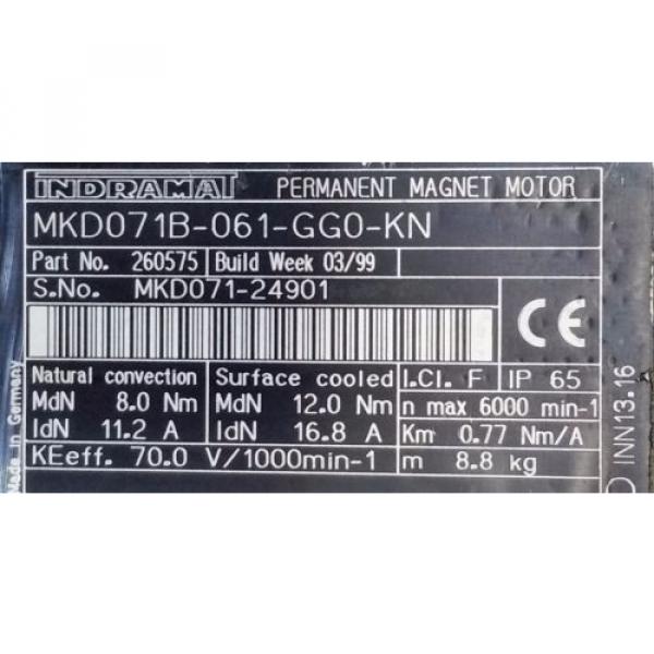 REXROTH INDRAMAT MOTOR, MKD071B-061-GG0-KN, 1 YEAR WARRANTY #2 image