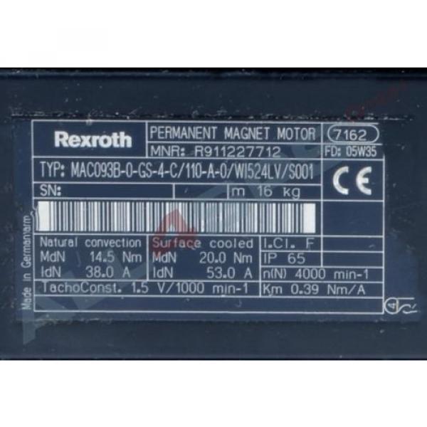 BOSCH REXROTH INDRAMAT PERMANENTMAGNET SERVOMOTOR, MAC093B-0-GS-4-C/110-A-0 #3 image