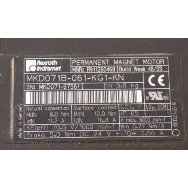 REXROTH INDRAMAT MKD071B-061-KG1-KN SERVO MOTOR R911260468 , MKD071B061KG1KN #4 image