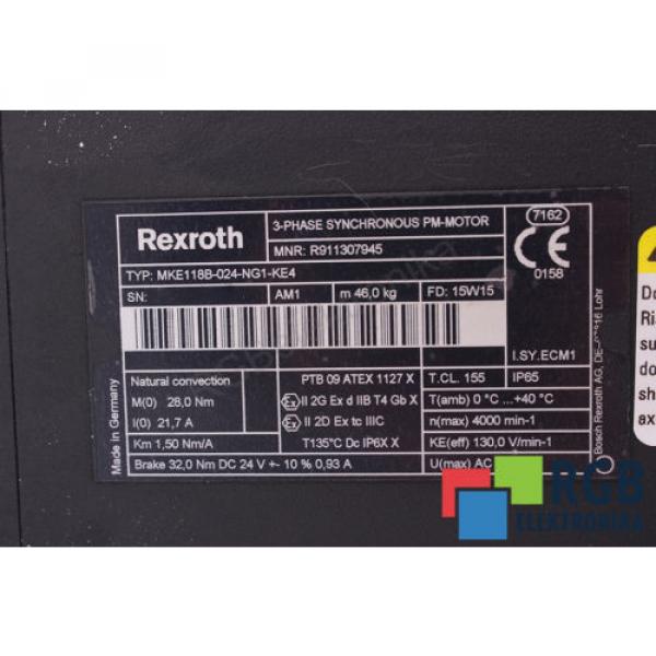 Origin SERVOMOTOR MKE118B-024-NG1-KE4 R911307945 217A BOSCH REXROTH ID26210 #5 image