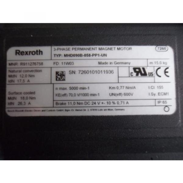 REXROTH INDRAMAT MHD090B-058-PP1-UN SERVO MOTOR 5000 RPM R911276758 #4 image