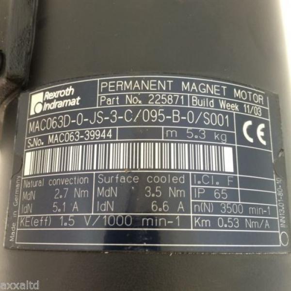 Servo Motor MAC063D0JS3C Rexroth Indramat MAC063D-0-JS-3-C/095-B-0/S001 #4 image