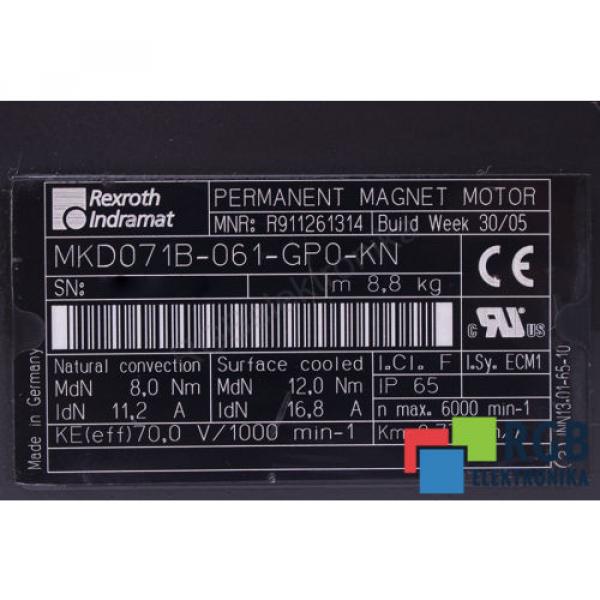 SERVOMOTOR MKD071B-061-GP0-KN R911261314 REXROTH 12M WARRANTY ID35764 #7 image